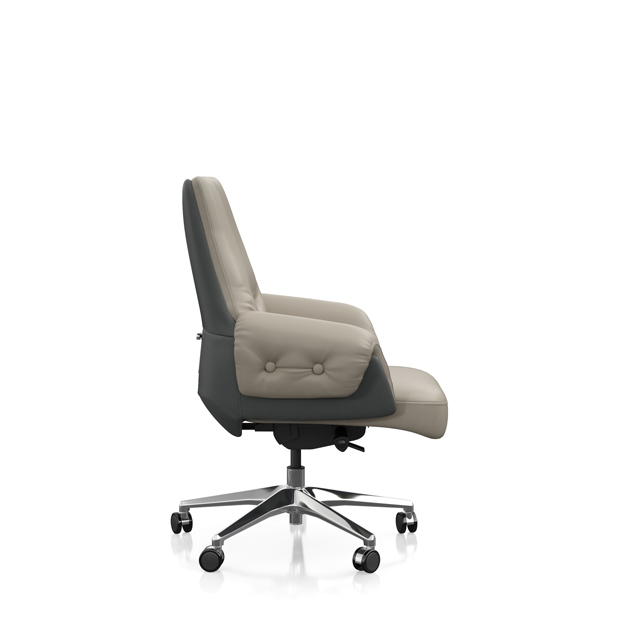 Gray Comfortable Full Grain Leather Executive Office Chair